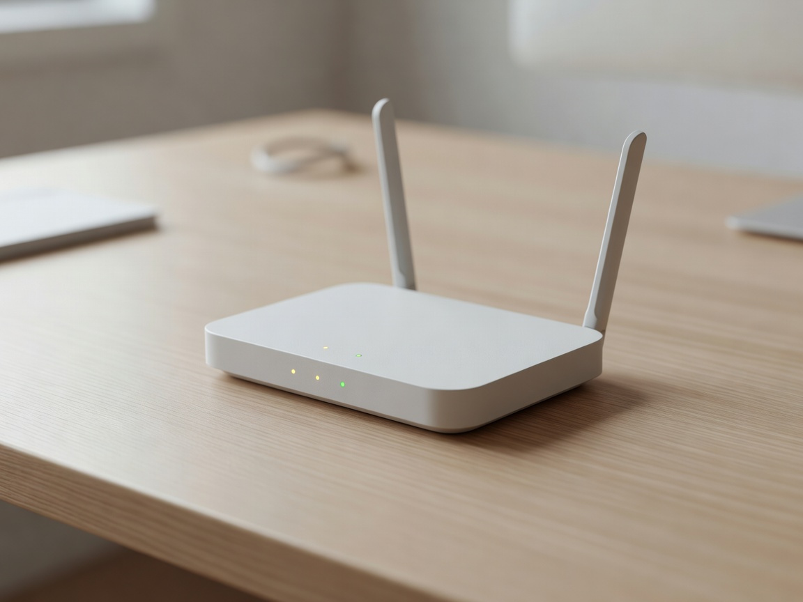 A simple, unassumingly designed dual-band Wi-Fi router on a desk