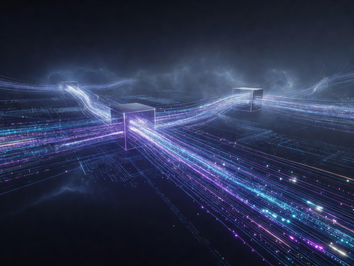 Abstract visualization of high speed wireless data transfer representing Wi-Fi 7