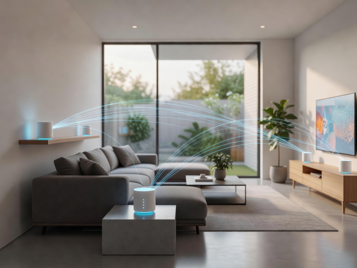 Multiple router nodes forming a mesh network in a modern home